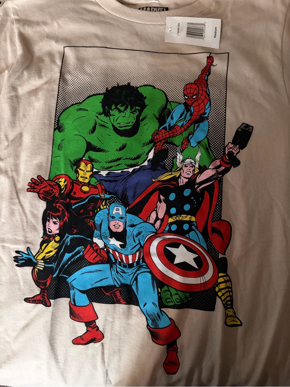 Marvel Beige Short Sleeve Tee with Classic Multicolor Avengers Print